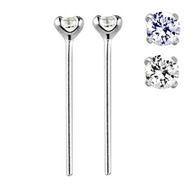 Pierced Owl - 22G Sterling Silver CZ Crystal Gem Prong Set Bendable Nose Stud, Metal, cubic-zirconia