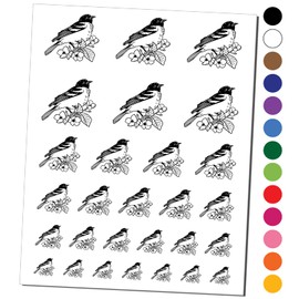 Baltimore Oriole Bird in Flowering Tree Temporary Tattoo Water Resistant Fake Body Art Set Collection - Black (One Sheet)