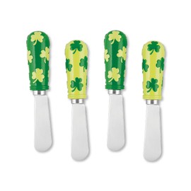 Supreme Housewares Cheese and Butter Spreader Knives St Patrick's Day Decor 4-Piece Hand Painted Resin Handle with Stainless Steel Blade Multipurpose Cheese Spreader set (Shamrocks)