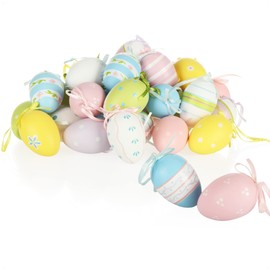 com-four® 36 x decorative hangers Easter - plastic Easter eggs for hanging - colourful Easter eggs for the Easter bouquet (36 pieces - 6 colours - mix 3)