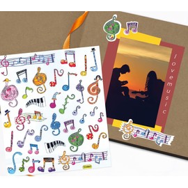 Music Scrapbook Stickers - with Music Note Stickers | Cute Notes Musical Themed Scrapbooking Embellishments | for Planner, Bullet Journals, Album, Water Bottles, Calendar, DIY Craft | 2 Items Set