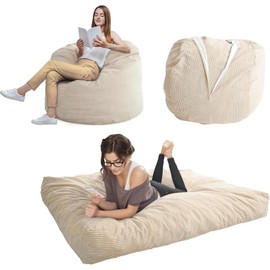 MAXYOYO Giant Bean Bag Chair Bed for Adults, Convertible Beanbag Folds from Lazy Chair to Floor Mattress Bed, Large Floor Sofa Couch, Big Sofa Bed, High-Density Foam Filling, Machine Washable