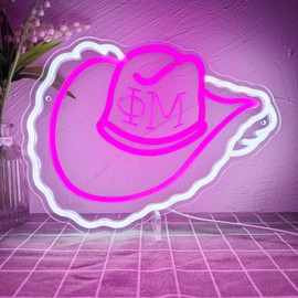 ΦM Sorority Cowgirl Hat Neon Signs for Wall Decor,Dimmable Phi Mu Neon Light Sign for Women,Pink 1852 Sorority LED Neon Sign with USB Power Paraphernalia Gift for Birthday Party,10.2x13.4 inches.