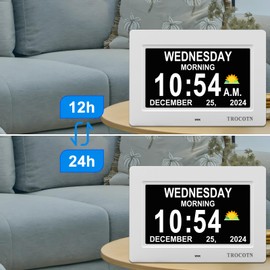 TROCOTN Dementia Clock, Calendar Clock Large Display with Custom Alarms. (7 inch White)