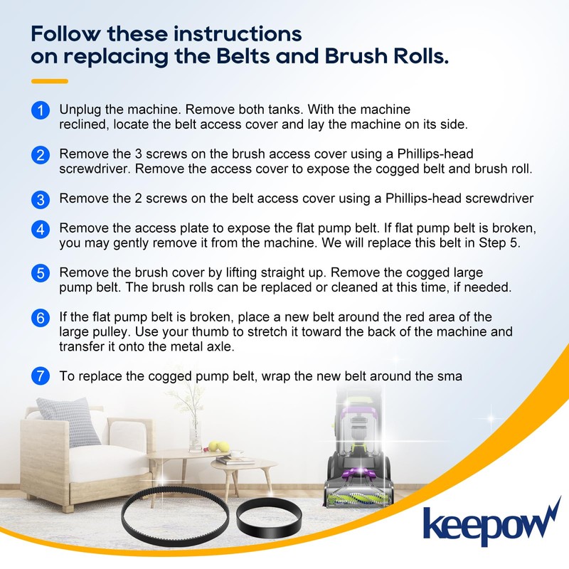 KEEPOW Replacement Belts Set for Bissell 3071 PowerForce PowerBrush Pet