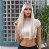 Long Black Wig Human Hair with Bangs and Wig Cap