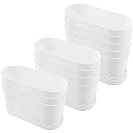 12 Pack White Rectangle Flower Plant Pot, 9 x 3.5 x 3.2 Inch Plastic Rectangle Planter with Tray and Drainage Holes