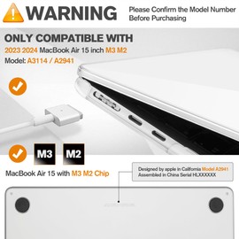 ZYB Case Compatible with MacBook Air 15 inch M3 2024 (A3114) & M2 2023 (A2941) with 15.3” Liquid Retina and Touch ID, Ultra Thin Protective Hard Shell Cover Snap Case, Glossy Clear