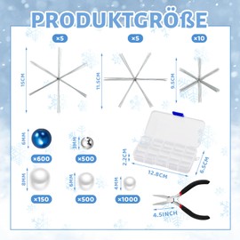 Cindeer Christmas Craft Set for 20 Pearl Stars, Wire Stars to Make Yourself, Christmas Tree Decoration, Christmas Decoration for Home, 9.5 cm, 11.5 cm, 15 cm (Blue, Silver)