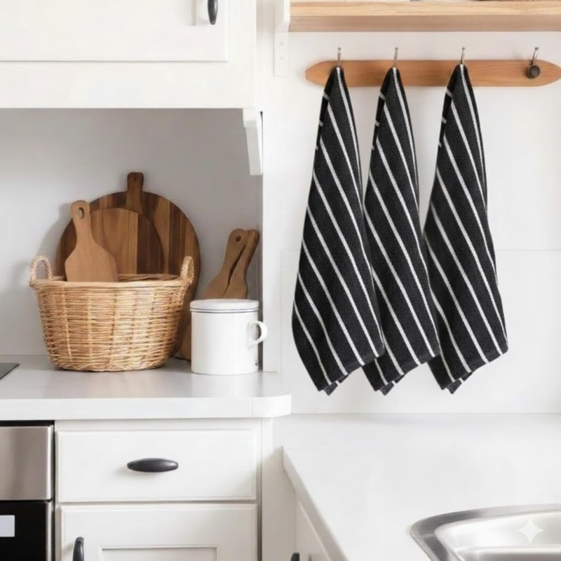 ZEE APPAREL Cotton Kitchen Tea Towels, 5 Pack, Grey with