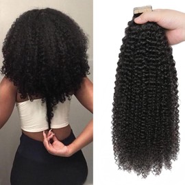 Hotlulana 40pcs Tape in Hair Extensions Human Hair 12 Inch Kinky Curly Tape In Extensions for Black Women Full Head Invisible Curly Tape Ins Skin Weft Tape in Human Hair Extensions