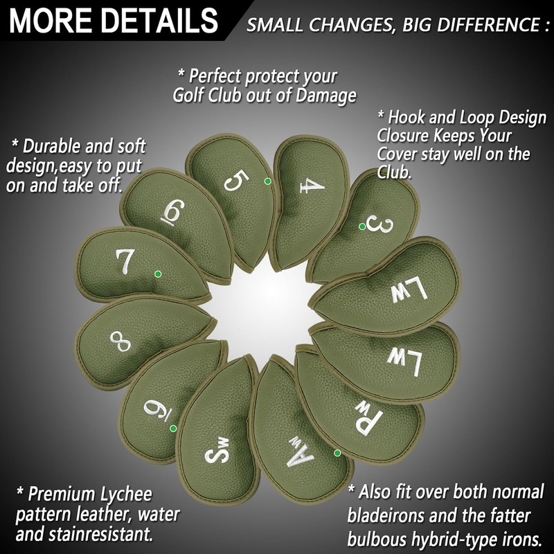 Golf Iron Head Covers Numbers Synthetic Leather Headcover Deluxe Value