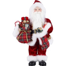 himaly 12" Santa Claus, Christmas Figurine Figure Decor with Christmas Sock and Gifts Bag for Christmas Holiday Party Home Decorations