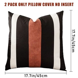 Throw Pillow Covers 18x18in, Set of 2 Faux Leather Boho Cushion Covers Pillowcase, Black and White Modern Farmhouse Decorative Square Throw Pillow Cover Pillowcases for Sofa Couch Bed Chair Car Decor