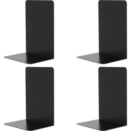 VONDERSO Metal Bookends Black, 2 Pairs Decorative Metal Book End Supports for Shelves Gauge Metal Book Divider Stopper Holders with Non-Slip Anti-Scratch Rubber Pads