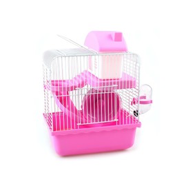 VINGVO Hamster Cage, Hamster Habitat 2 Tier Portable Large Space Animal Home Rodent Gerbil Mouse Mice Rat Wire Cage for Small Animals, Hamster, Guinea Pigs, Rabbits, Golden Bears(Pink)