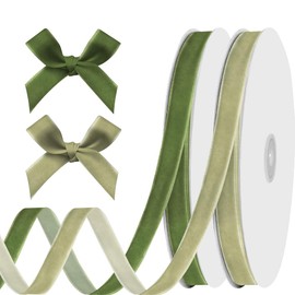 ALIBBON 2 Rolls 3/8 inch x 20 yd Green Velvet Ribbon Dark Green Light Green Assorted Thin Ribbon Sage Green Solid Ribbon for Gift Wrapping Sewing Bows Crafts Birthday Party Christmas Decorations