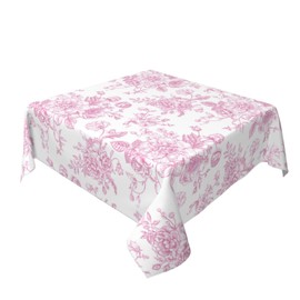 Pink Floral Tablecloth 54x54 Inch Square Vintage Chinoiserie Flower Table Cloth Spring Decorative Polyester Stain Resistance Square Table Cover for Party Picnic Kitchen Decoration Outdoor Indoor