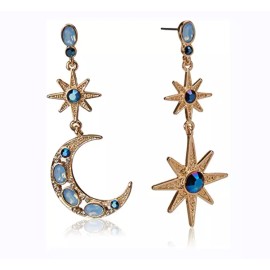 Betsey Johnson Celestial Moon & Star Drop Earrings | Crystal Accents |