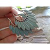 ✿ Feather wreath patina copper feather earrings✿ Exceptional side earrings
