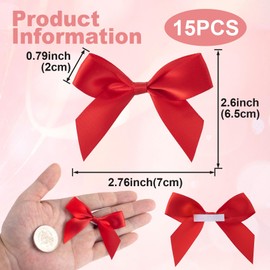 Pndeyo 15pcs Mini Wrap Bows, Self-Adhesive Small Satin Ribbon Crafts Bow for Wrapping, Premade Tiny Bowknot for Christmas Wedding Birthday Party Decoration- Red