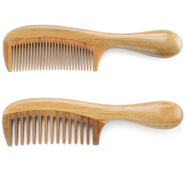 Onedor Natural Handmade Green Sandalwood Wide Tooth & Fine Tooth Hair Combs Set, Natural Sandal wood scent for Beautiful Hairs. None-Tangled Hair & Anti-Static by nature.