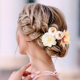 21 Pinzas para Cabello de Flores de Rosa Pasadores de Pelo Mujer Accesorios de Cabello de Flores Horquillas de Pelo de Garra de Novia Boho Tocados con Broche Alfiler para Bodas Niñas (Naranja)