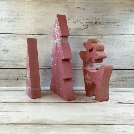 Agape Gifts Designs AGD Christmas Decor - Merry Retro Mid Century Pastel  Deer Tree 3pc