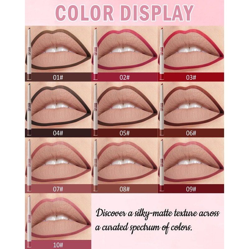 Rose Pink Matte Lip Liner, Waterproof Lip Liner Pencil, Women