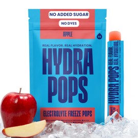 Hydra Pops Electrolyte Freeze Pops - Vegan - Gluten Free - Dairy Free - Non-GMO - No Added Sugars - Low Calorie - 200mg+ Electrolytes - Natural Ingredients - 6 Pack (6 Pack, Apple)