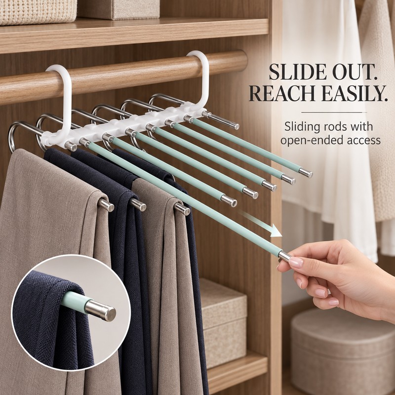 Space Saving Pants Hanger, 9-Tier Stainless Steel Closet Organizer with