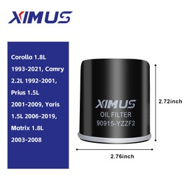 XIMUS 90915-YZZF2 Engine Oil Filter Compatible with Toyota Corolla 1.8L 1993-2021, Camry 2.2L 1992-2001, Prius 1.5L 2001-2009, Yaris 1.5L 2006-2019, Matrix 1.8L 2003-2008(set of 5)