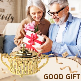 Flylin Sugar Bowl, Turkish Sugar Bowl with Lid and Spoon for Candy Cookie Honey, Golden Vintage Glass Seasoning Jar for Home and Kitchen Coffee Bar (5)