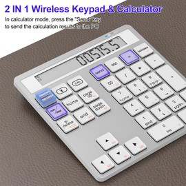 Suejezt Bluetooth Wireless Number Pad and Calculator 34Keys, Bluetooth & 2.4G USB Numeric Keypad Data Entry with Display for MacBook Pro Air, iMac, Desktop Office Accessories Financial Accounting