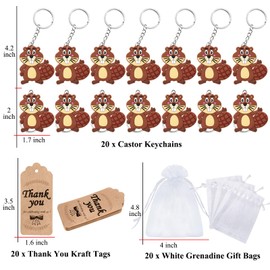 Elecrainbow 60 Pack Beaver Party Favors Include 20 Beaver Keychains, 20 Thank You Tags, 20 Gift Bags for Caster Safari Party, Jungle Baby Shower, Animal Themed Kids Birthday, Wild ONE First Birthday
