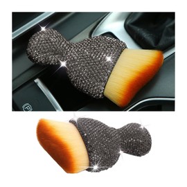 zipelo Auto Interior Dust Brush, Car Detailing Cleaning Brush with Diamond, Bling Handle Soft Bristles Dusting Tool, Scratch Free Dirt Clean Brushes for Vehicle Dashboard, Air Conditioner Vent (Gray)