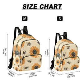Yasala Women Backpack Cartoon Sunflower Bees Anti-Theft Travel Backpack with Luggage Belt Lightweight Handbag Lady Purse Roomy Double Zipper Weekend Bag for Everyday Use