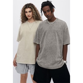 OSACOD 3 Pack Men Oversized T Shirts Cotton Tee Vintage Unisex Short Sleeves Casual Loose Wash Basic Streetwear Baggy Tops(Black,Grey,Beige-M)