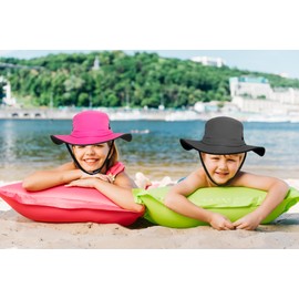 addie & tate Toddler Sun Hat for Kids UV Protection Beach Bucket Hats for Girls & Boys Fishing Safari Play Hat with Sunglasses (Fuchsia, 4-7 Years)