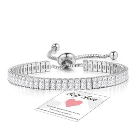 FUNTE Bracelet for Women Sterling Silver Tennis Bracelet Crystal Slider Bracelet Womens Bracelet Sparkle Diamond Zirconia Adjustable Bracelets for Girls Lady friendship bracelet Gift for Mother's Day