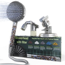 Wellux shower head with Adjustable holder, High Pressure 5 Spray Mode Showerhead with 5 Filters, Water Softener Filters Beads for Hard Water - Remove Chlorin, extra Filter