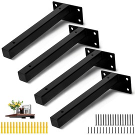 HTRTRR 4 Pcs Floating Shelf Brackets 8 inch – Heavy Duty Hidden/Concealed Wall Mounted Shelf Supports for Wooden Shelves – Black Metal