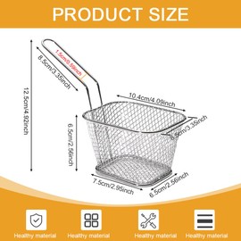 GIRAFEDA Set of 8 Small Serving Baskets, Stainless Steel Frying Baskets, Mini Chip Baskets with Handle, Fryer Basket, Frying Basket for Serving for French Fries, Onion Rings, Chicken Nuggets