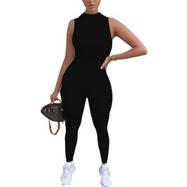 LuFeng Women's Sexy Sleeveless Zipper Bodycon Party Club Long Rompers Jumpsuit (M, Black)