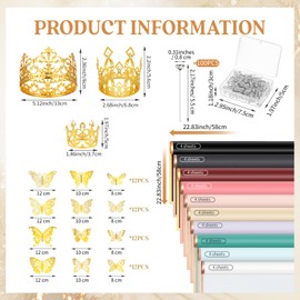 Qeeenar 40 Sheets Flower Bouquet Wrapping Paper Waterproof Florist Bouquet Packaging Paper with 3 Pcs Crowns 48 Pcs 3D Butterflies Decor 100 Pcs Bouquet Pins for Flower Gift Packaging (Fresh Color)