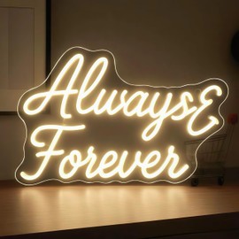 HOMSBAY Always Forever Neon Sign,Warm White Neon Light Sign,Letters Wedding Led Neon Signs for Wall Decor, USB Light Up Signs For Wedding Party Bedroom Beauty Salon Girls Love Gift