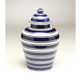AA Importing 59957 Blue & White Striped Porcelain Ginger Jar with Lid 10.5 Inches High