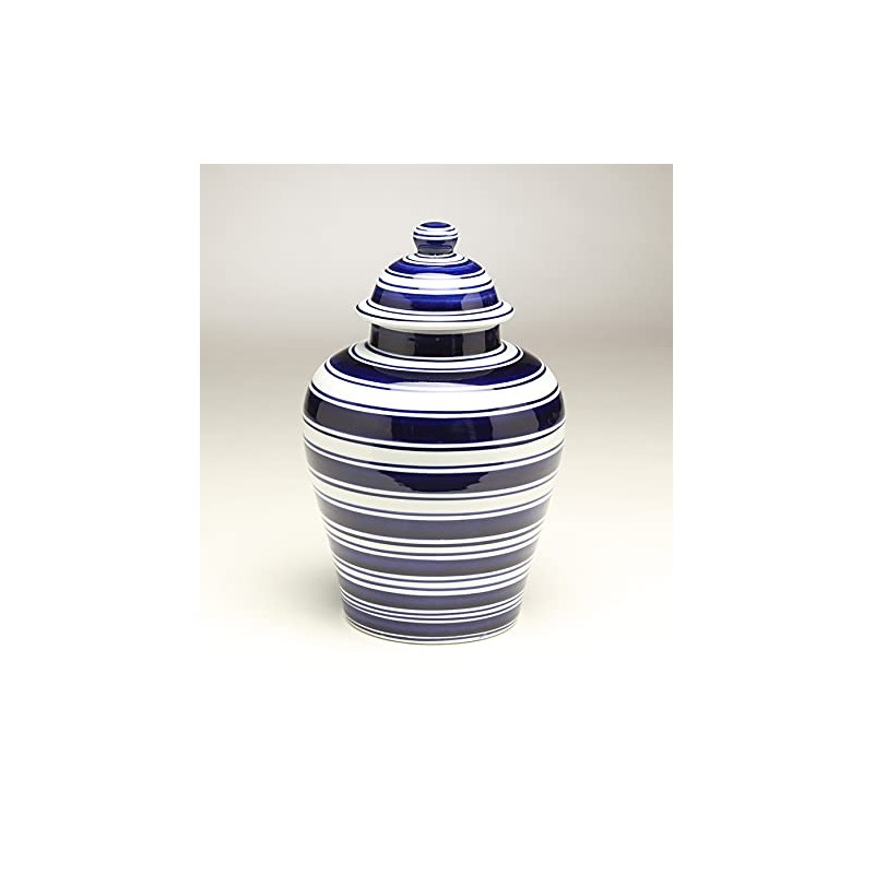 AA Importing 59957 Blue & White Striped Porcelain Ginger Jar