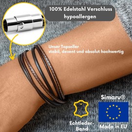 Simaru Leather Wrap Bracelet with Stainless Steel Clasp Including Magnet for Men and Women Premium Quality Made in Germany Sizes S to XL, Leather