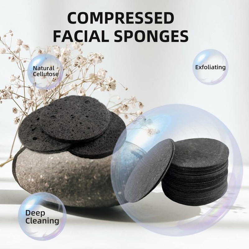 Spunspon 50-Count Facial Sponges Compressed Natural Cellulose Sponge Round Shape